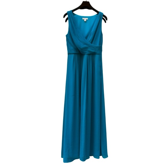Coldwater Creek Chiffon Textured Maxi Floor Length Teal Event Formal Dress Sz 10 - Picture 1 of 11